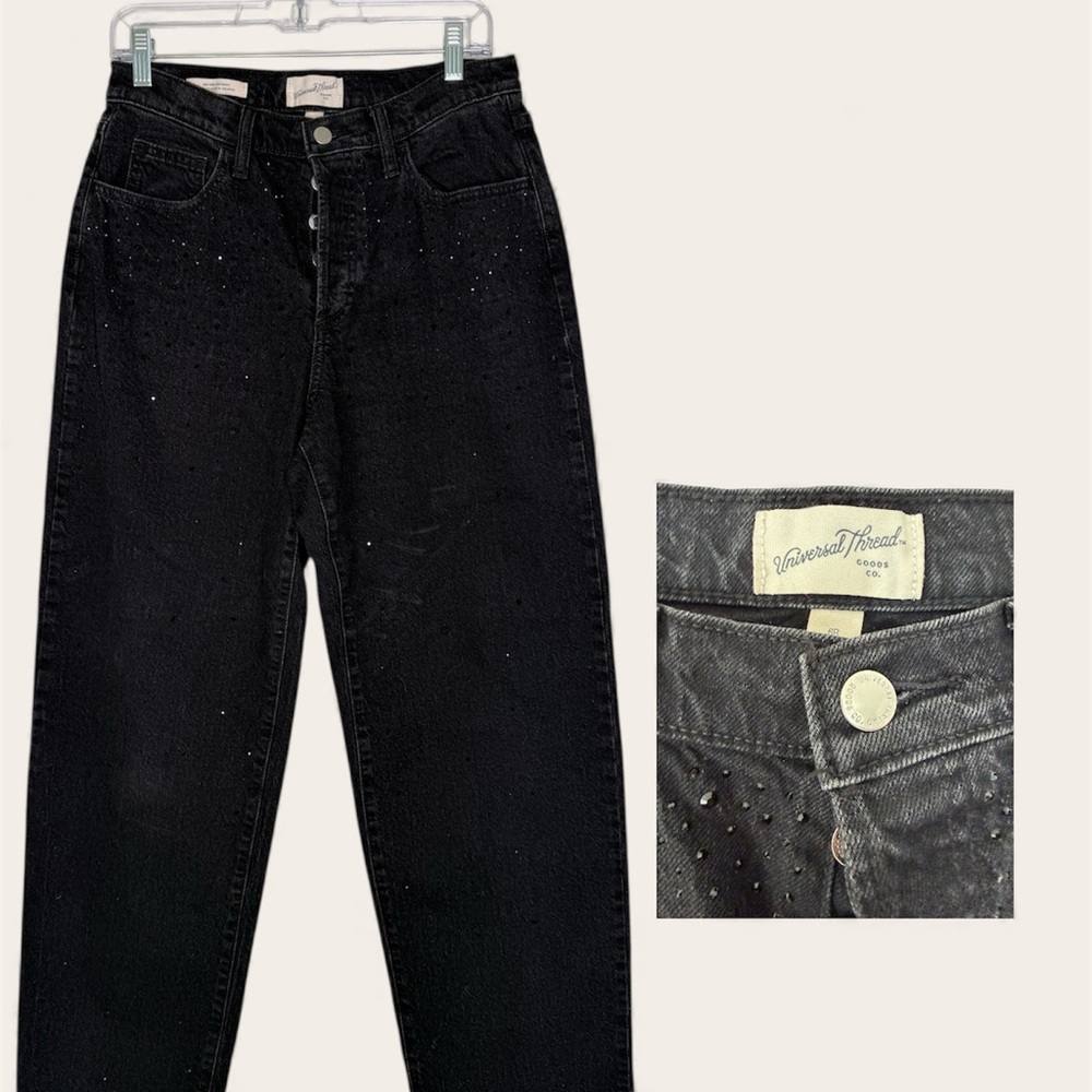 Universal Thread Women's High-Rise Embellished Baggy Jeans - black